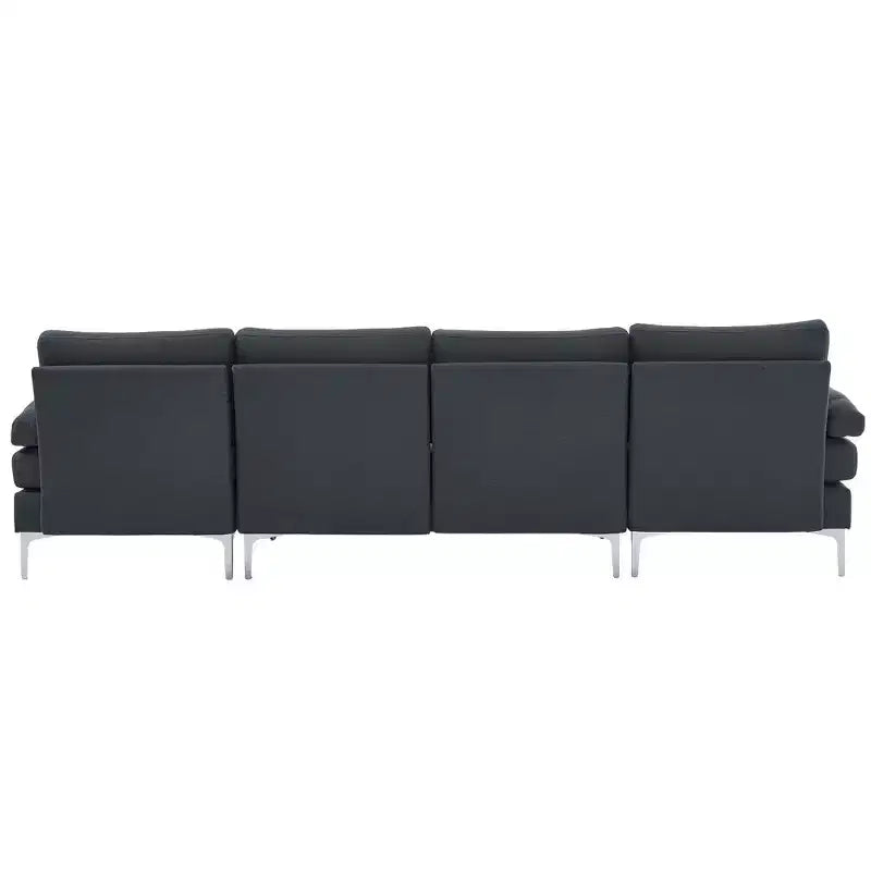 Karl Home | Canapé d'angle en U 3 places en polyester blanc cassé avec accoudoirs surmatelassés de 110 po de large