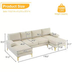 Karl Home | Canapé d'angle en U 3 places en polyester blanc cassé avec accoudoirs surmatelassés de 110 po de large