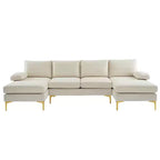 Karl Home | Canapé d'angle en U 3 places en polyester blanc cassé avec accoudoirs surmatelassés de 110 po de large