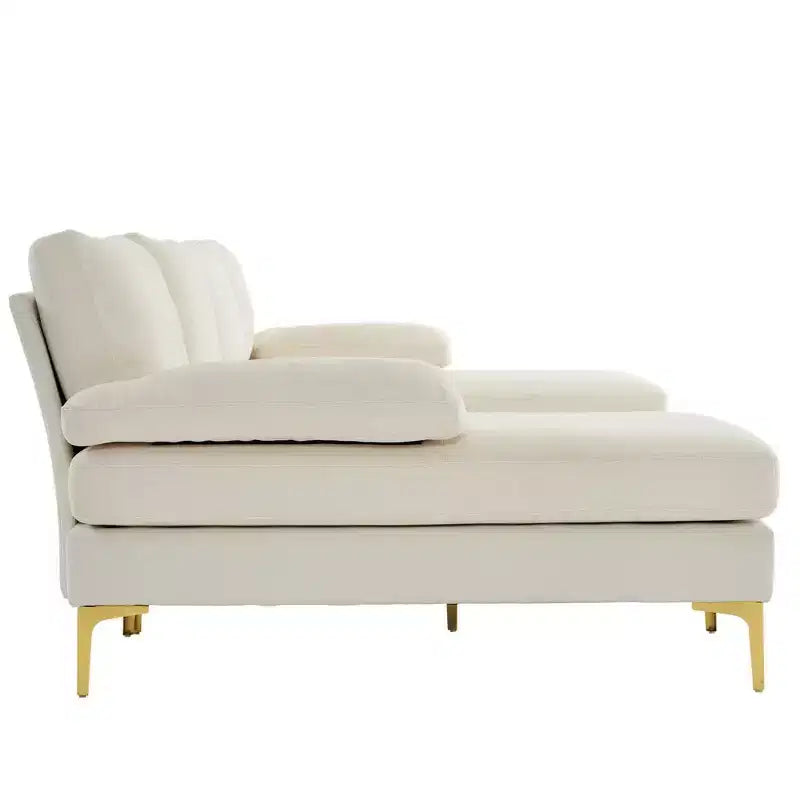 Karl Home | Canapé d'angle en U 3 places en polyester blanc cassé avec accoudoirs surmatelassés de 110 po de large