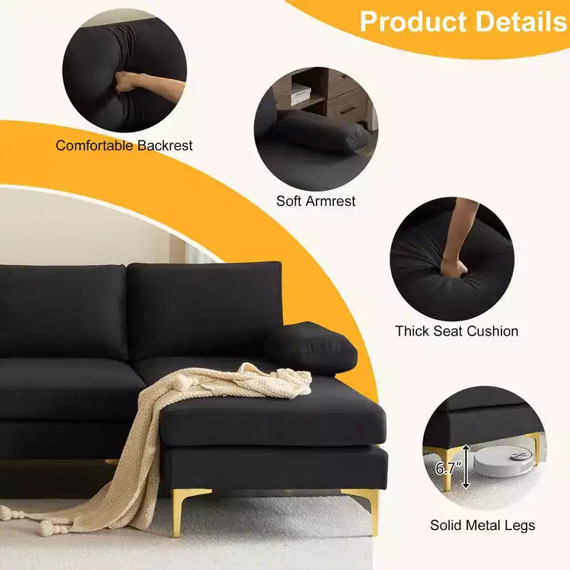 Karl Home | Canapé d'angle en U 3 places en polyester blanc cassé avec accoudoirs surmatelassés de 110 po de large