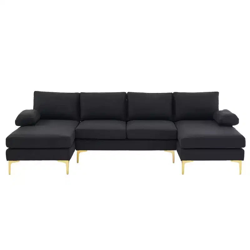 Karl Home | Canapé d'angle en U 3 places en polyester blanc cassé avec accoudoirs surmatelassés de 110 po de large
