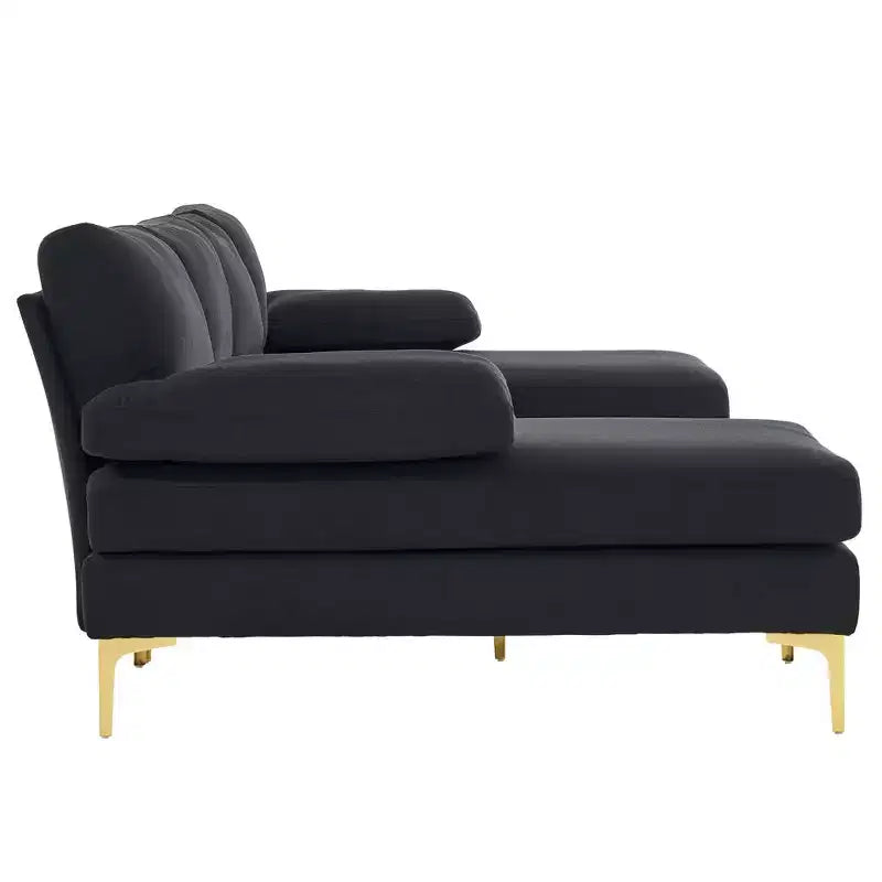 Karl Home | Canapé d'angle en U 3 places en polyester blanc cassé avec accoudoirs surmatelassés de 110 po de large