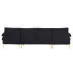 Karl Home | Canapé d'angle en U 3 places en polyester blanc cassé avec accoudoirs surmatelassés de 110 po de large