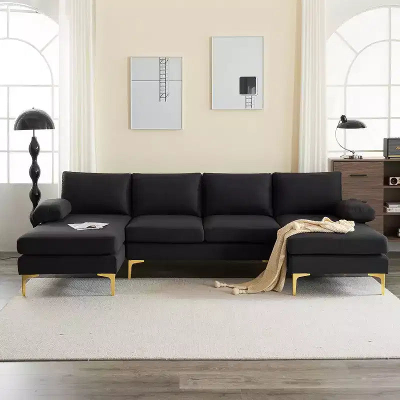 Karl Home |110 in. W Pillow Top Arm 3-Piece U-shaped Polyester Sectionals in Off-White
