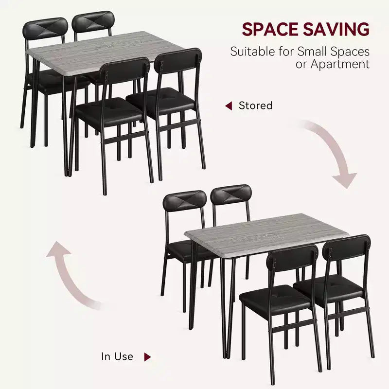 Ensemble de salle à manger 5 pièces pour 4 personnes, ensemble de table à manger moderne, table de dîner avec 4 chaises rembourrées pour petits espaces, appartements, bureaux à domicile.