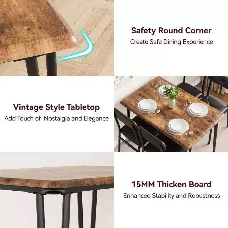 Ensemble de salle à manger 5 pièces pour 4 personnes, ensemble de table à manger moderne, table de dîner avec 4 chaises rembourrées pour petits espaces, appartements, bureaux à domicile.