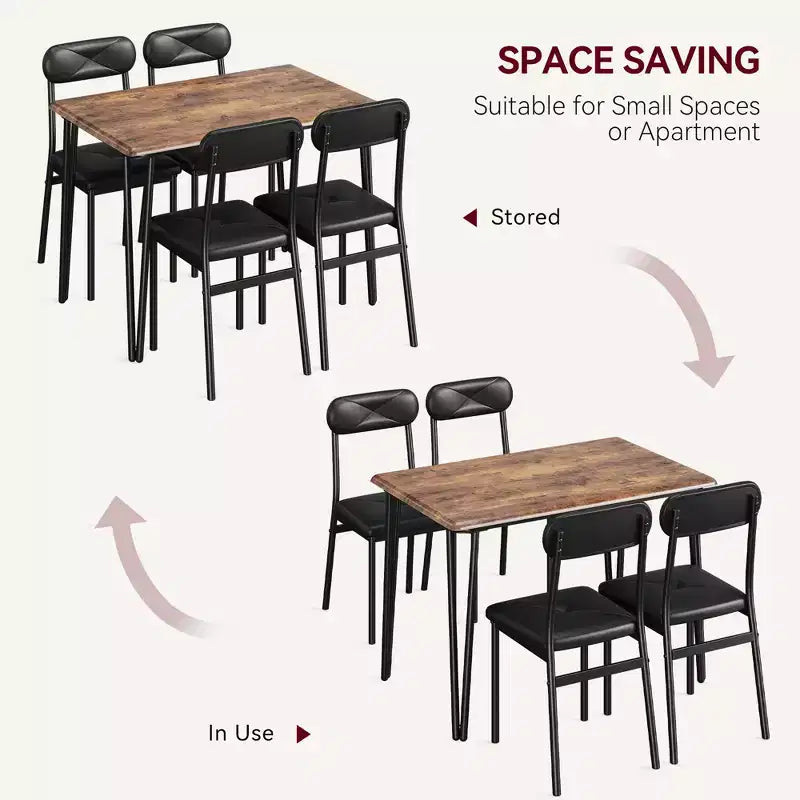 Ensemble de salle à manger 5 pièces pour 4 personnes, ensemble de table à manger moderne, table de dîner avec 4 chaises rembourrées pour petits espaces, appartements, bureaux à domicile.