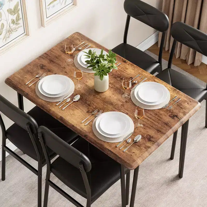 Ensemble de salle à manger 5 pièces pour 4 personnes, ensemble de table à manger moderne, table de dîner avec 4 chaises rembourrées pour petits espaces, appartements, bureaux à domicile.