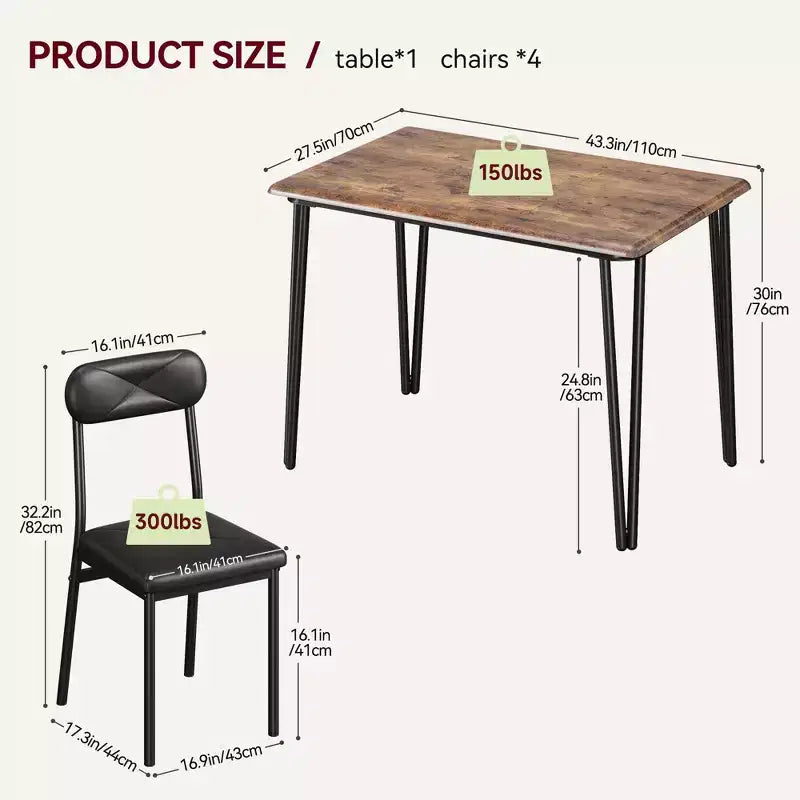 Ensemble de salle à manger 5 pièces pour 4 personnes, ensemble de table à manger moderne, table de dîner avec 4 chaises rembourrées pour petits espaces, appartements, bureaux à domicile.