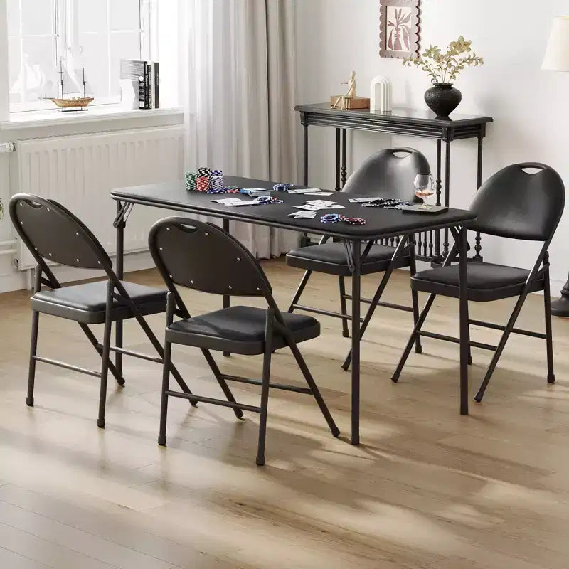 Folding Table and Chairs Set of 5, Rectangular Foldable Card Table Padded Tabletop, Folding Chairs 4 Pack Upholstery Cushion and Back, Metal Frame