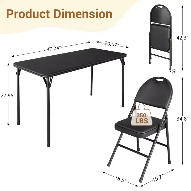 Table et Chaises Pliantes Lot de 5, Table de Jeu Pliante Rectangulaire avec Plateau Rembourré, 4 Chaises Pliantes avec Coussin d'Assise et Dossier Rembourrés, Cadre en Métal