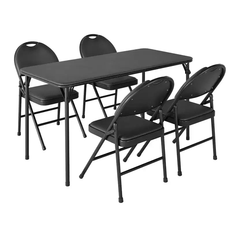 Table et Chaises Pliantes Lot de 5, Table de Jeu Pliante Rectangulaire avec Plateau Rembourré, 4 Chaises Pliantes avec Coussin d'Assise et Dossier Rembourrés, Cadre en Métal