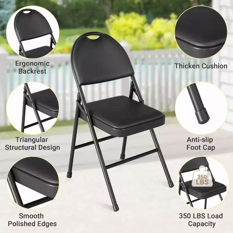 Table et Chaises Pliantes Lot de 5, Table de Jeu Pliante Rectangulaire avec Plateau Rembourré, 4 Chaises Pliantes avec Coussin d'Assise et Dossier Rembourrés, Cadre en Métal
