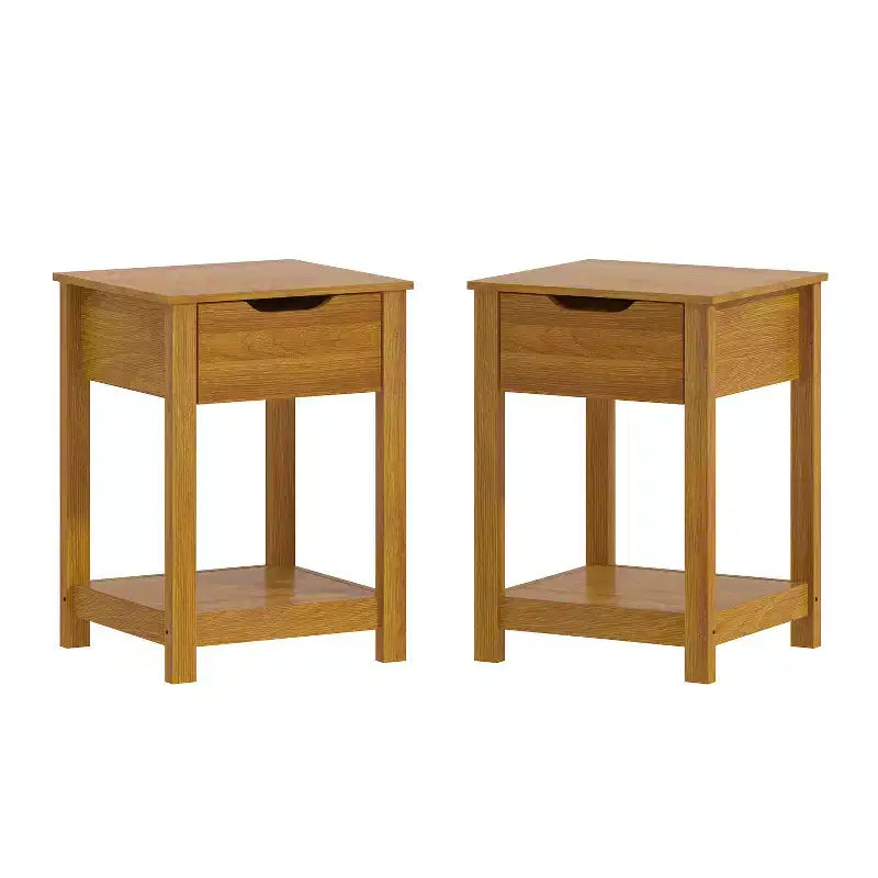 Lit Galano Queen Payne Luxe avec tête de lit et tables de chevet 2 tiroirs Elira, lot de 2, noyer ambré