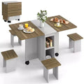 Zevemomo Folding Dining Table with 4 Chairs,with Storage & Wheels C 5-Piece Foldable Kitchen Table for Dining Room, Small Spaces & Apartment