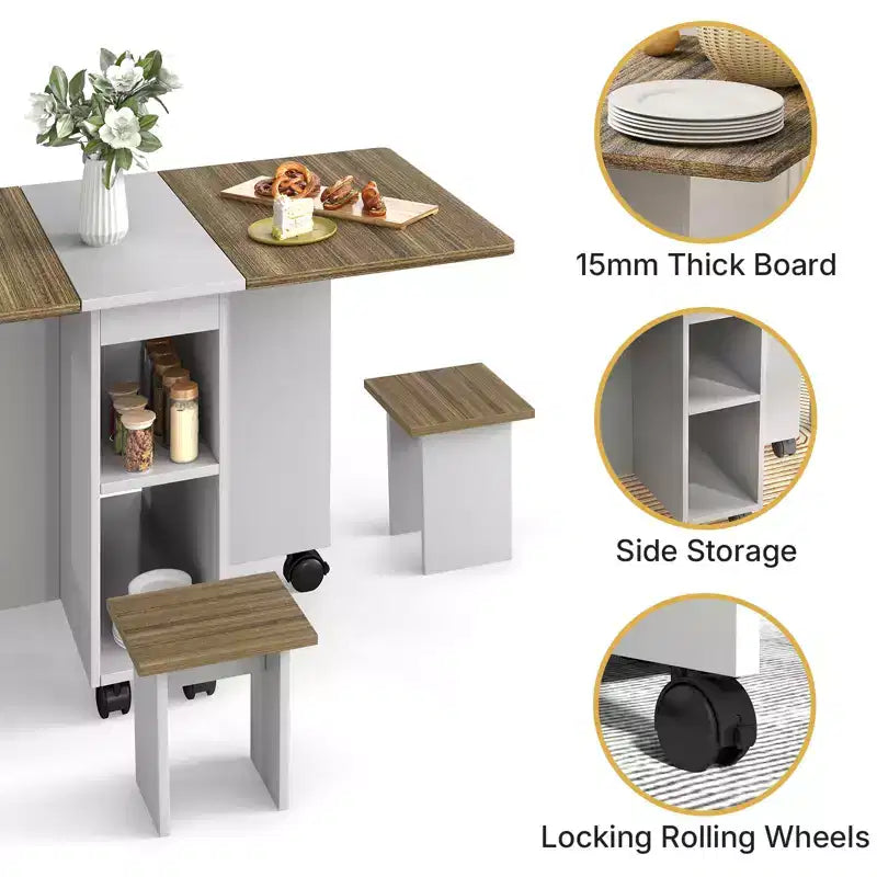 Table à manger pliante Zevemomo avec 4 chaises, rangement et roulettes – Table de cuisine pliable 5 pièces pour salle à manger, petits espaces et appartement