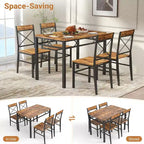Zevemomo Ensemble de Salle à Manger 5 Pièces, Ensemble de Table à Manger pour 4 Personnes, avec 4 Chaises à Dossier Courbé, Ensemble de Salle à Manger Compact pour Petits Espaces et Cuisine - Marron