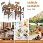 Zevemomo Ensemble de Salle à Manger 5 Pièces, Ensemble de Table à Manger pour 4 Personnes, avec 4 Chaises à Dossier Courbé, Ensemble de Salle à Manger Compact pour Petits Espaces et Cuisine - Marron