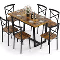 Zevemomo 7-Piece Dining Table with Chairs Set, Rectangular Metal Frame Table with 6 Chairs, for Kitchen, Dining Room and Living Room, Brown