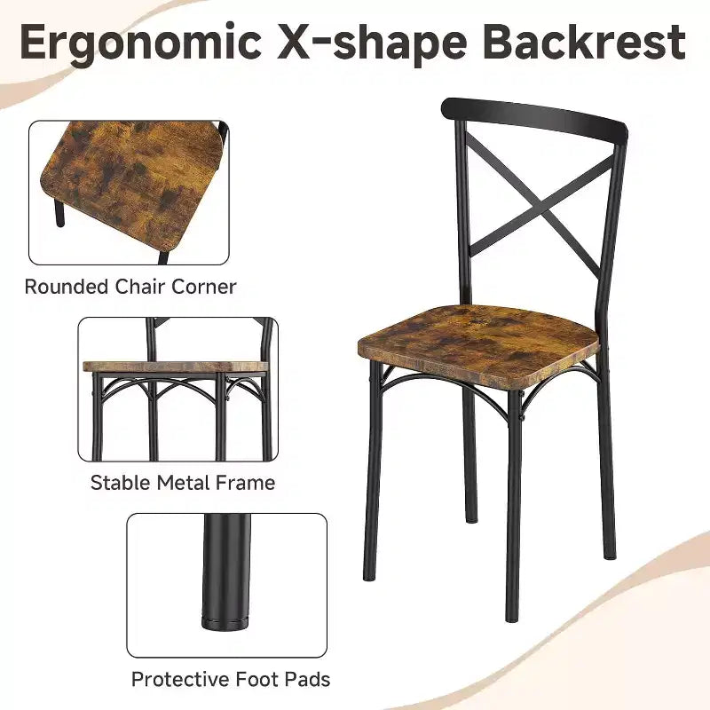 Ensemble table de salle à manger Zevemomo 7 pièces avec chaises, table rectangulaire à cadre métallique avec 6 chaises, pour cuisine, salle à manger et salon, marron