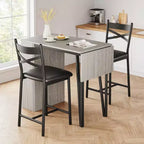 Ensemble Table et Chaises de Bar Coolmee, Ensemble Table de Bar 3 Pièces avec Rallonge Rabattable et Étagères de Rangement, Ensemble Table à Manger pour 2 Personnes