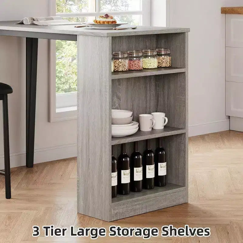 Ensemble Table et Chaises de Bar Coolmee, Ensemble Table de Bar 3 Pièces avec Rallonge Rabattable et Étagères de Rangement, Ensemble Table à Manger pour 2 Personnes