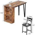 Ensemble Table et Chaises de Bar Coolmee, Ensemble Table de Bar 3 Pièces avec Rallonge Rabattable et Étagères de Rangement, Ensemble Table à Manger pour 2 Personnes