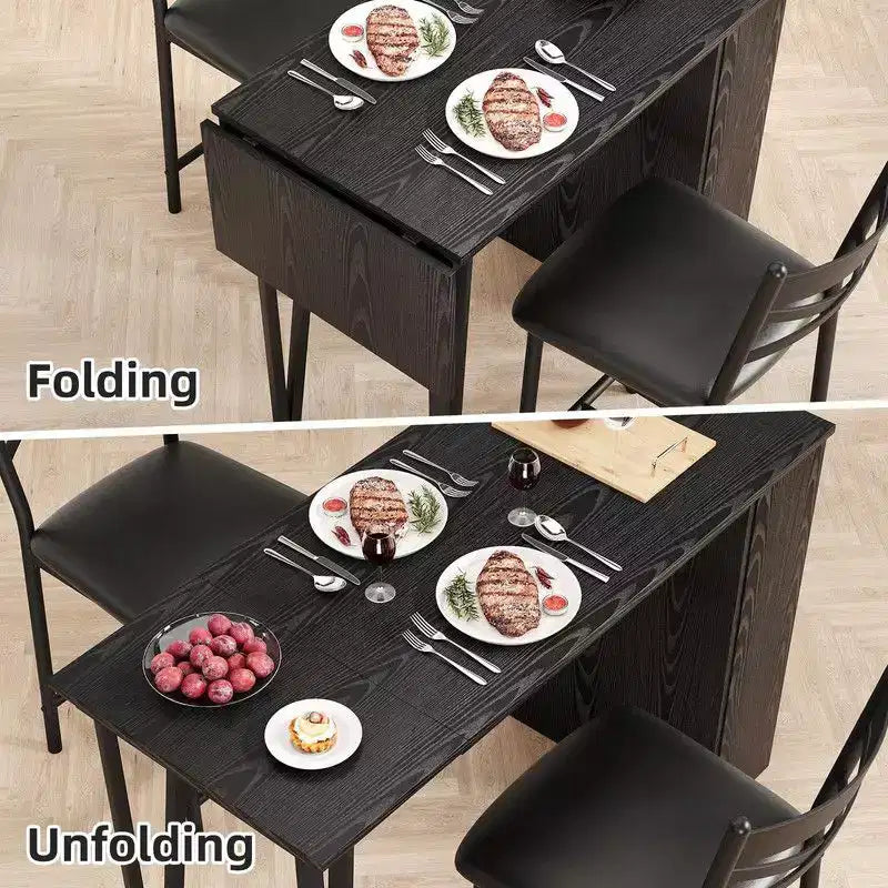 Ensemble Table et Chaises de Bar Coolmee, Ensemble Table de Bar 3 Pièces avec Rallonge Rabattable et Étagères de Rangement, Ensemble Table à Manger pour 2 Personnes