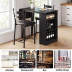 Ensemble Table et Chaises de Bar Coolmee, Ensemble Table de Bar 3 Pièces avec Rallonge Rabattable et Étagères de Rangement, Ensemble Table à Manger pour 2 Personnes