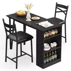 Ensemble Table et Chaises de Bar Coolmee, Ensemble Table de Bar 3 Pièces avec Rallonge Rabattable et Étagères de Rangement, Ensemble Table à Manger pour 2 Personnes