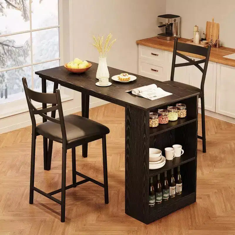 Coolmee Bar Table and Chairs Set, 3 Piece Bar Table Set with with Flip Top Extension and Storage Shelves, Dining Table Set for 2
