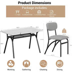 Ensemble table à manger 5 pièces COZONY avec 4 chaises en tissu bouclé, plateau de table rectangulaire en marbre avec étagère de rangement, mobilier de salle à manger moderne beige
