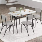 Ensemble table à manger 5 pièces COZONY avec 4 chaises en tissu bouclé, plateau de table rectangulaire en marbre avec étagère de rangement, mobilier de salle à manger moderne beige