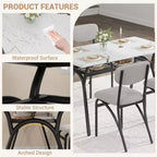 Ensemble table à manger 5 pièces COZONY avec 4 chaises en tissu bouclé, plateau de table rectangulaire en marbre avec étagère de rangement, mobilier de salle à manger moderne beige
