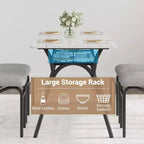 Ensemble table à manger 5 pièces COZONY avec 4 chaises en tissu bouclé, plateau de table rectangulaire en marbre avec étagère de rangement, mobilier de salle à manger moderne beige
