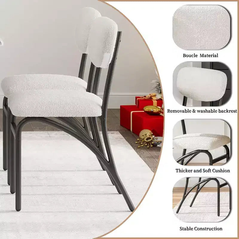 Ensemble table à manger 5 pièces COZONY avec 4 chaises en tissu bouclé, plateau de table rectangulaire en marbre avec étagère de rangement, mobilier de salle à manger moderne beige