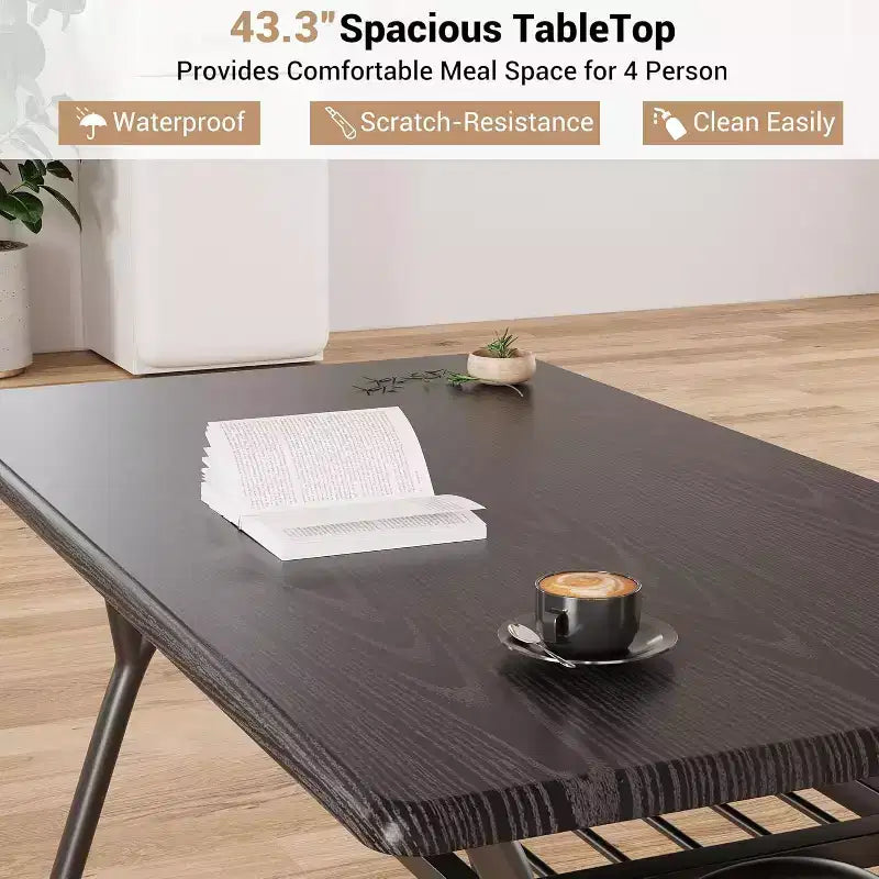 Ensemble table à manger 5 pièces COZONY avec 4 chaises en tissu bouclé, plateau de table rectangulaire en marbre avec étagère de rangement, mobilier de salle à manger moderne beige