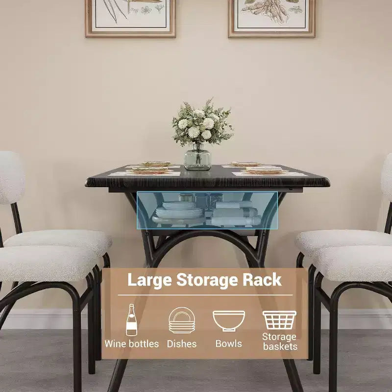 Ensemble table à manger 5 pièces COZONY avec 4 chaises en tissu bouclé, plateau de table rectangulaire en marbre avec étagère de rangement, mobilier de salle à manger moderne beige