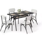 Ensemble table à manger 5 pièces COZONY avec 4 chaises en tissu bouclé, plateau de table rectangulaire en marbre avec étagère de rangement, mobilier de salle à manger moderne beige