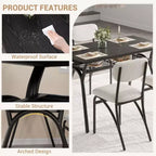 Ensemble table à manger 5 pièces COZONY avec 4 chaises en tissu bouclé, plateau de table rectangulaire en marbre avec étagère de rangement, mobilier de salle à manger moderne beige