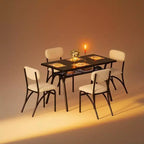 COZONY 5-Piece Dining Table Set with 4 Boucle Chairs, Rectangular Marble Tabletop with Storage Shelf, Beige Modern Dining Furniture