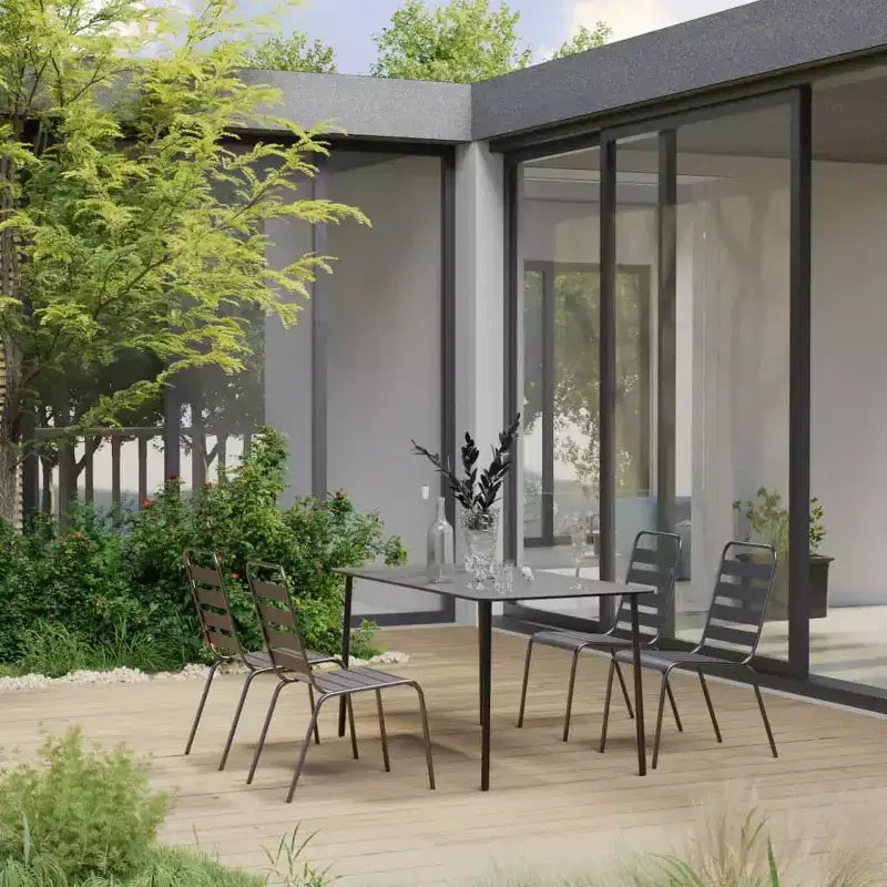 vidaXL Ensemble de salle à manger d'extérieur Table et chaises Ensemble de meubles de jardin Acier Gris foncé