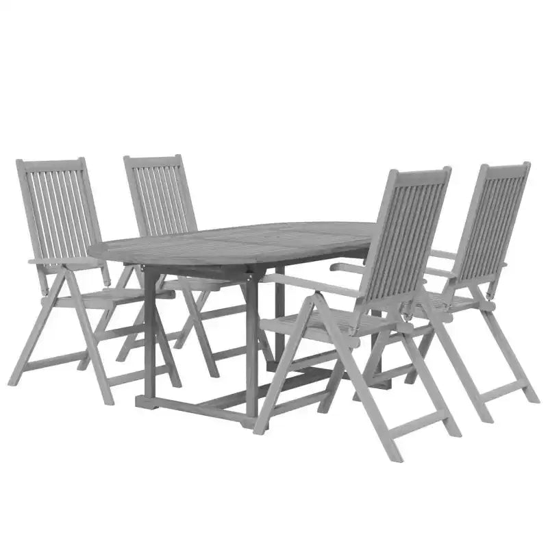 vidaXL Ensemble de salle à manger d'extérieur - Bois d'acacia massif, table extensible et chaises pliantes, finition gris délavé, résistant aux intempéries