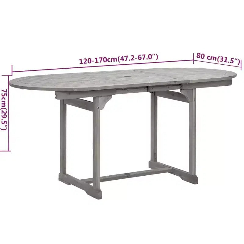 vidaXL Ensemble de salle à manger d'extérieur - Bois d'acacia massif, table extensible et chaises pliantes, finition gris délavé, résistant aux intempéries