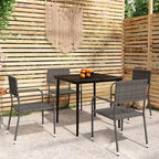 vidaXL Salon de jardin repas en rotin PE gris, acier, verre, 5 pièces empilables - Longueur de table 80 cm gris 4 articles