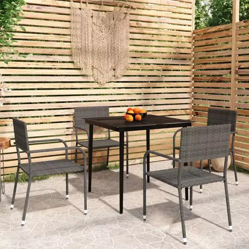 vidaXL Salon de jardin repas en rotin PE gris, acier, verre, 5 pièces empilables - Longueur de table 80 cm gris 4 articles