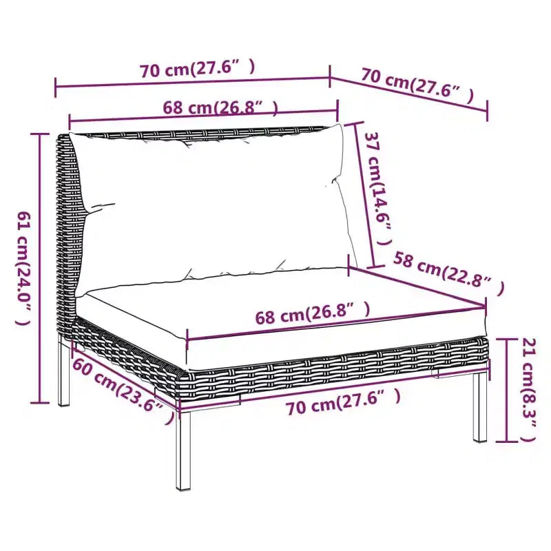 vidaXL Salon de jardin modulaire avec table, résine tressée, gris foncé