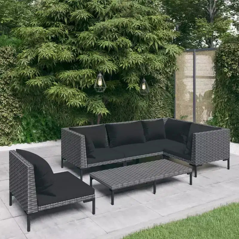vidaXL Salon de jardin modulaire avec table, résine tressée, gris foncé