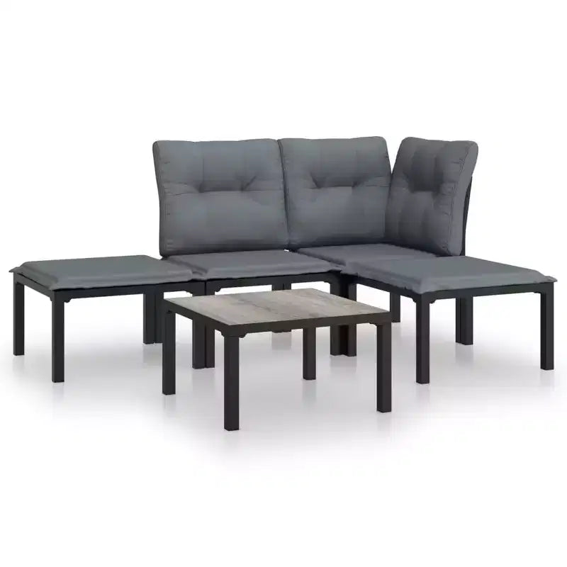 vidaXL Patio Lounge Set Sofa for Garden or Lawn, Black and Gray Poly Rattan